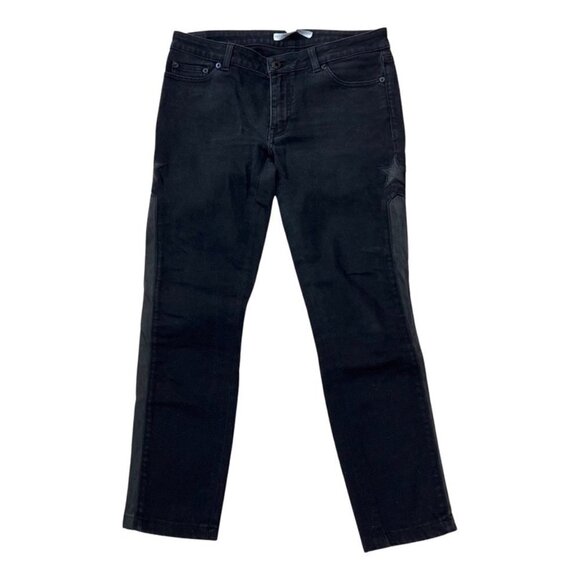 Givenchy Black Leather Side Stripe And Star Detail Jeans Size 40 US M / MALOP - Picture 1 of 6